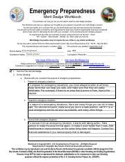 Boy Scout Merit Badge Emergency Preparedness Worksheet For Th