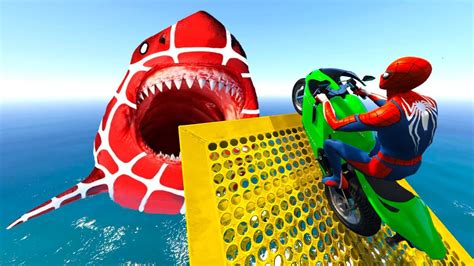 Gta V Epic New Stunt Race Motorbike And Car Racing Challenge By Superheroes And Shark Youtube