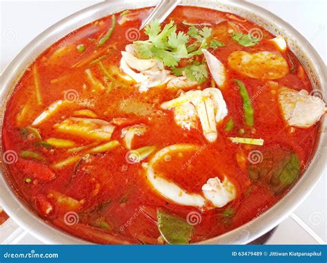 Thai Spicy Tom Yam Seafood With Coconutmilk Soup Stock Image Image Of Laos Closeup 63479489