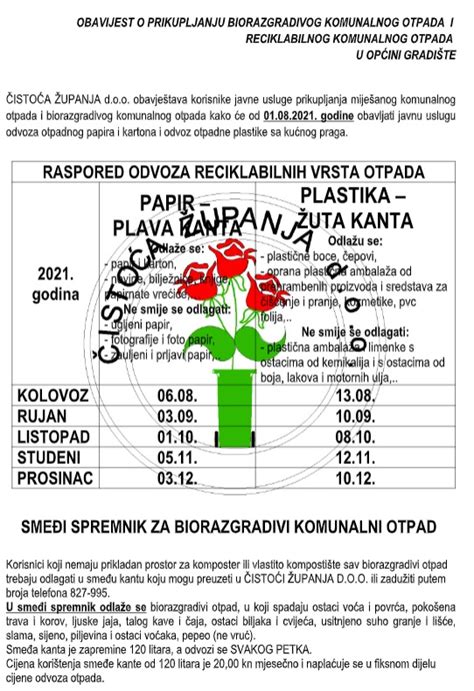 Obavijest O Odvozu Otpada Gradiste Hr