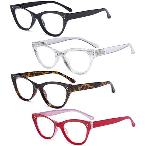 4 Pack Cat Eye Reading Glasses Thicker Frame Readers Women