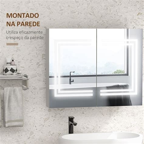 kleankin Armario de Baño con Espejo y Luz LED Mueble de Baño Colgante