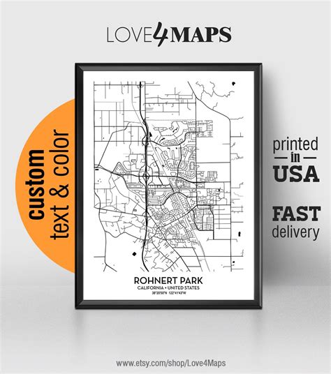 Rohnert Park California Map Rohnert Park City Print Rohnert - Etsy