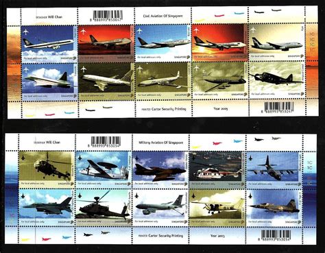 Singapore Sc Id Two Unused Nh Sheets Planes Military Civil