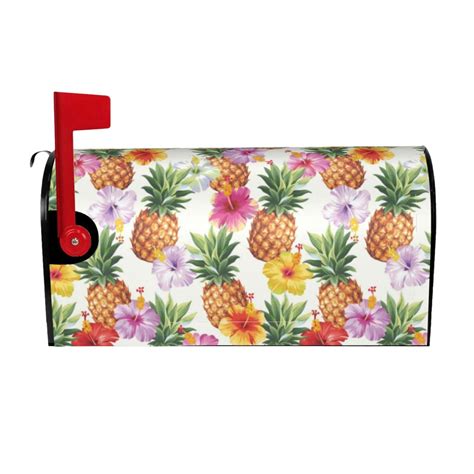 Bingfone Hawaiian Pineapples And Hibiscus Flowers Magnetic Mailbox