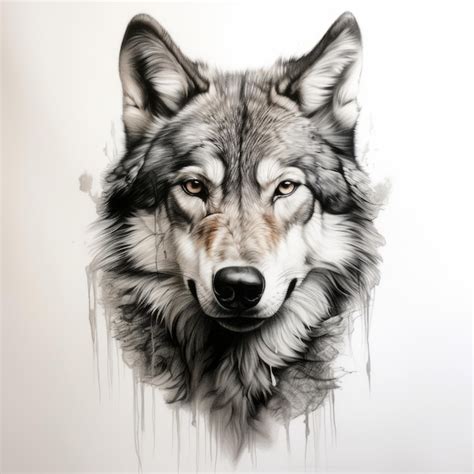 Premium AI Image | Realistic Wolf Portrait Tattoo Drawing With High ...