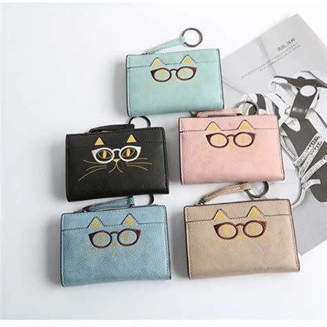 Women Cute Cat Wallets Korean Style Pu Leather Short Zipper Purse