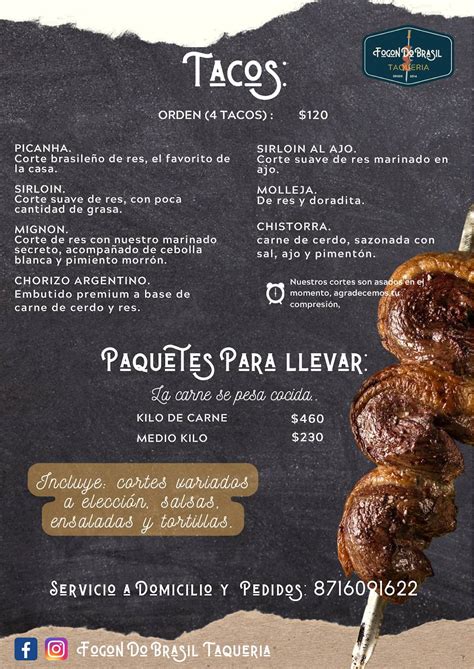 Carta del restaurante Fogon Do Brasil Gómez Palacio