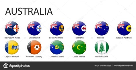 All Flags Regions Australia Glossy Button Flag Design Stock Vector