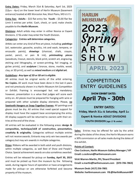 ENTRY DATES Harlin Museums 2023 Spring Art Show Competition