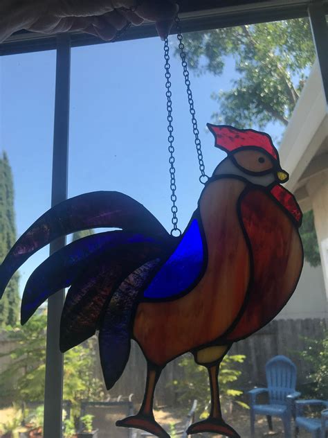 Handmade Colorful Stained Glass Rooster Free Shipping Etsy