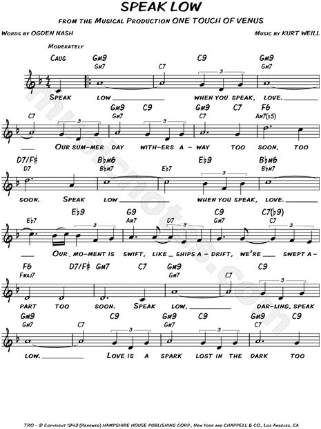 Speak Low From One Touch Of Venus Sheet Music Leadsheet In F