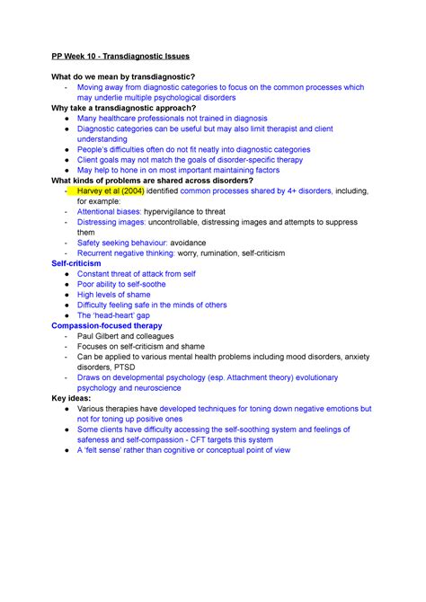 Pp Week 10 Transdiagnostic Issues Pp Week 10 Transdiagnostic Issues What Do We Mean By