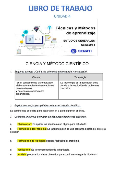 Libro De Trabajo Unidad Metodo Cientifico Libro De Trabajo