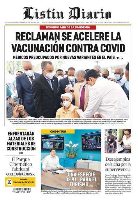 Portada Periódico Listín Diario Miércoles 10 De Marzo 2021 Dominicana Do