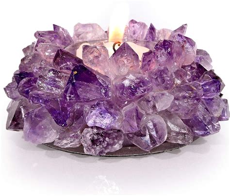 Beautiful Amethyst Quartz Crystal Votive Tealight Candle Holder Home