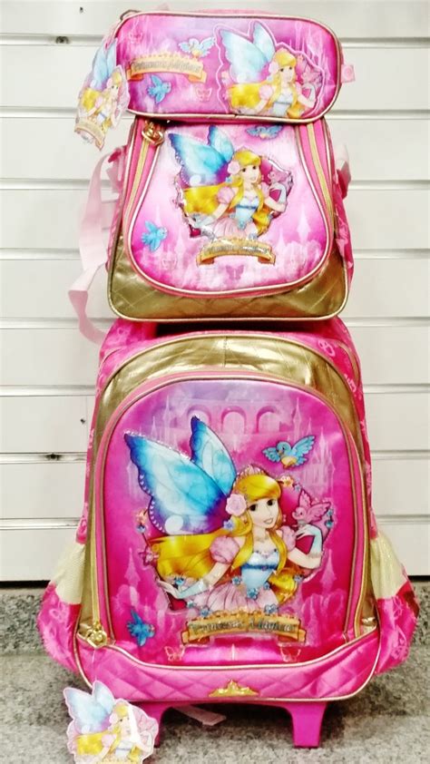 Kit Mochila Escolar Infantil Feminina Rodinhas Princesas R 159