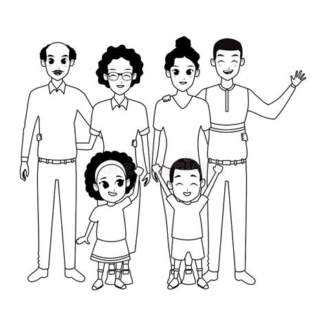 Family Parents and Childrens Cartoons in Black and White Stock Vector - Illustration of familiar ...