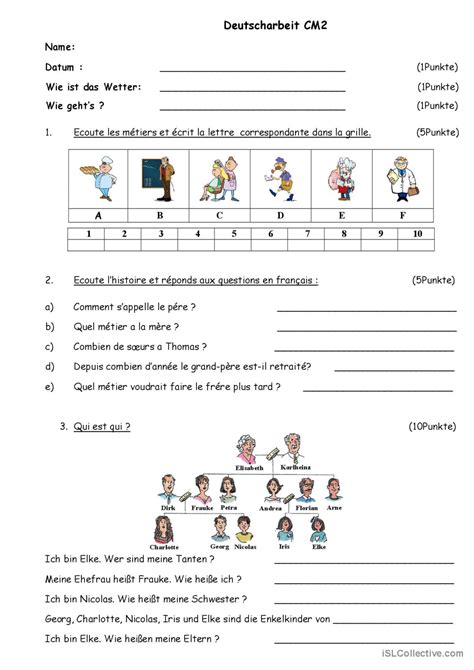 Test und Lösung Familie und Berufe English ESL worksheets pdf doc