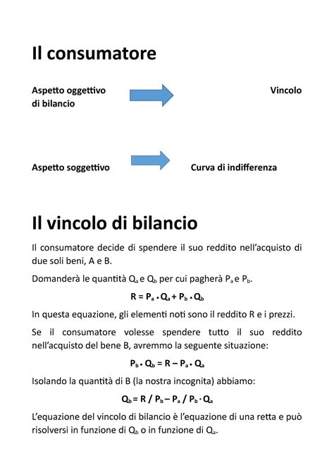 Vincolo Di Bilancio Il Consumatore Aspetto Oggettivo Vincolo Di