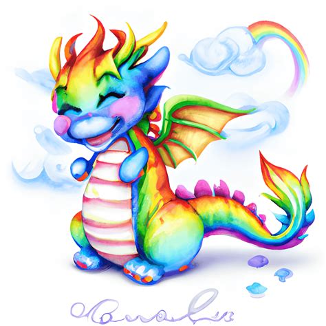 Cute Rainbow Dragon Watercolor Clipart · Creative Fabrica