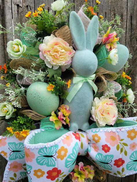 Easter Bunny Wreath Flocked Bunny Wreath Front Door Spring Decor