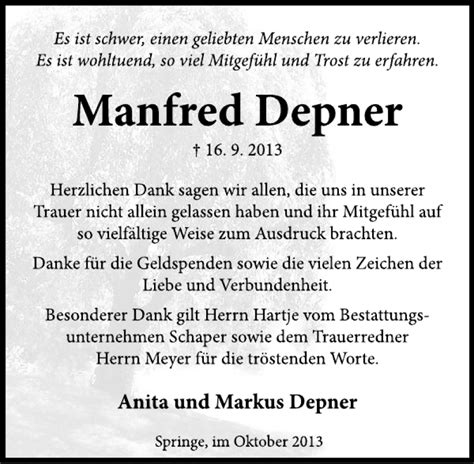 Traueranzeigen Von Manfred Depner Trauerportal Ihrer Tageszeitung