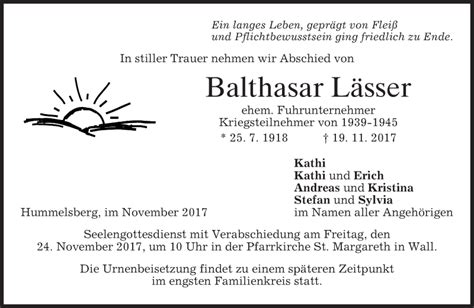 Traueranzeigen Von Balthasar L Sser Trauer Merkur De