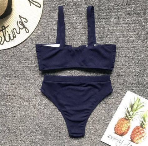Chantal Navy V Cut Plunge High Waisted Bikini Cut Women S Fashion Swimwear Bikinis