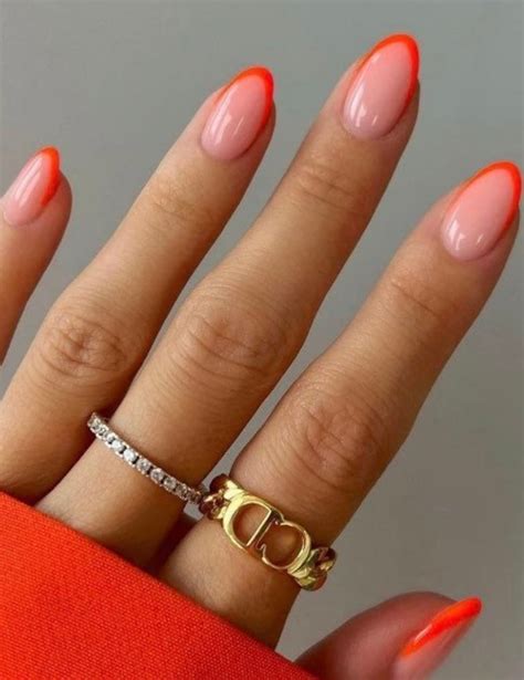 Orange Almond French Tip Nails Colorful French Tip Press Ons Etsy