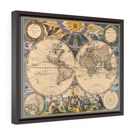 17th Century World Map, 20x16 Framed Canvas Print, Pieter Goos, Circa ...