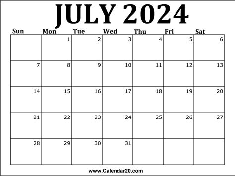 Printable July 2024 Calendar Loni Sibley