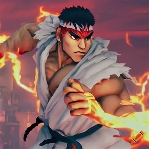 Video Game Character Ryu From Street Fighter Performing A Lightning