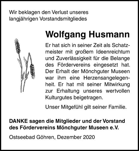 Traueranzeigen Von Wolfgang Husmann Trauer Anzeigen De