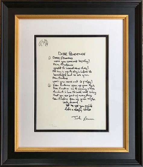 John Lennon Dear Prudence Limited Edition Hand Written Lyrics At