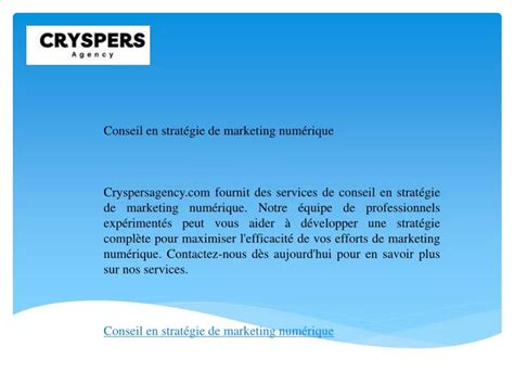 PPT Conseil en stratégie de marketing numérique Cryspersagency