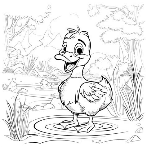 Cartoon Duck Standing In Pond Of Water Stock Illustration