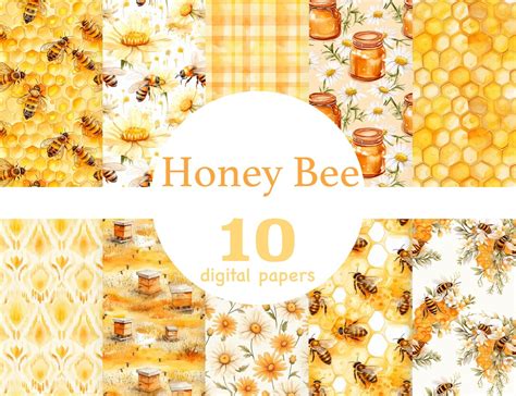 Honey Bee Digital Paper Honey Bee Sealed Pattern Honey Bees Digital