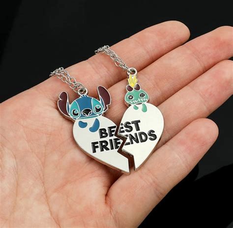 Cute Disney Stitch Best Friends Metal Enamel Pendant Necklace Cartoon Lilo And Stitch Necklace For