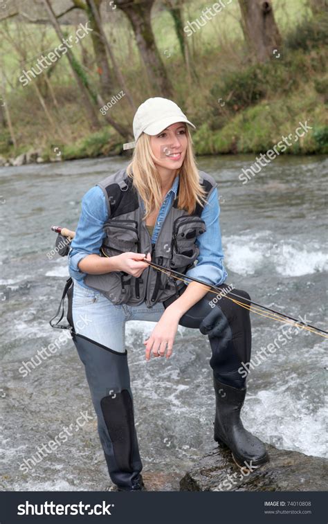 Woman Fly Fishing In River Stock Photo 74010808 Shutterstock