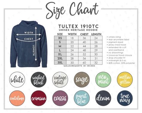 Tultex 1910TC Size Color Chart 12 COLORS Tultex Unisex Etsy