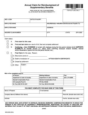 Fillable Online Doli Mn Form Annual Claim For Reimbursement Of