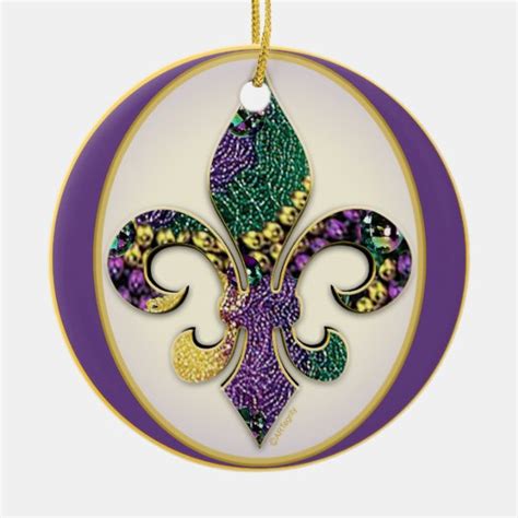 Fleur De Lis Mardi Gras Beads Ceramic Ornament