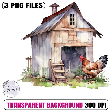 Chicken Coop Watercolor Farm Farmhouse Chicken Coop Clipart Etsy