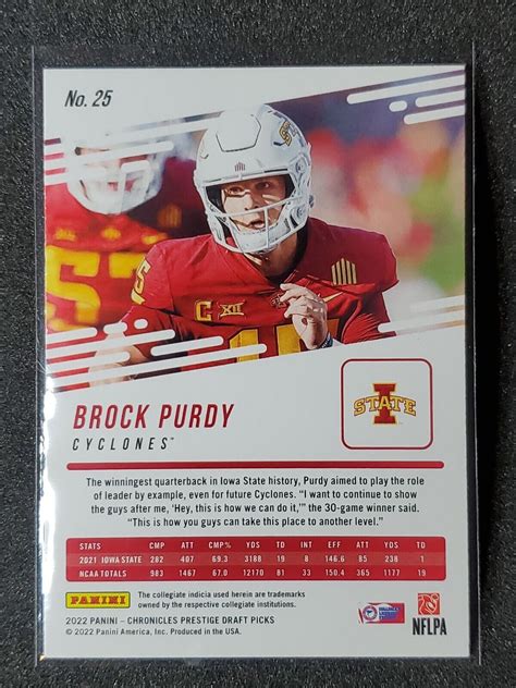 2022 Panini BROCK PURDY Chronicles Prestige Draft Picks RC 25 IOWA