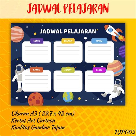 Jual Poster Jadwal Pelajaran Sekolah Anak Anak Ukuran A3 Poster