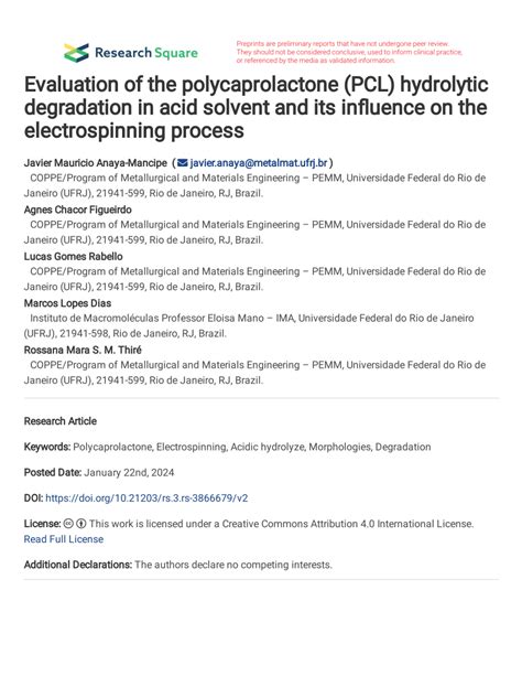 Pdf Evaluation Of The Polycaprolactone Pcl Hydrolytic Degradation
