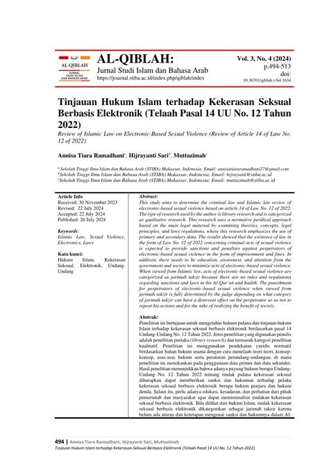 Pdf Tinjauan Hukum Islam Terhadap Kekerasan Seksual Berbasis