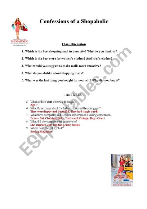 English Worksheets Confessions Of A Shopaholic