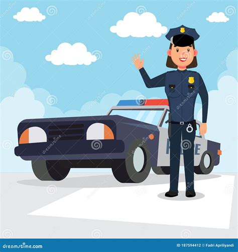 Female Police Officer Standing Outside The Car Stock Vector Illustration Of Criminal Patrol